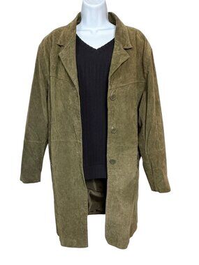 Centigrade Leather Olive Green Suede Trench Coat Duster Jacket Women's 1X Plus